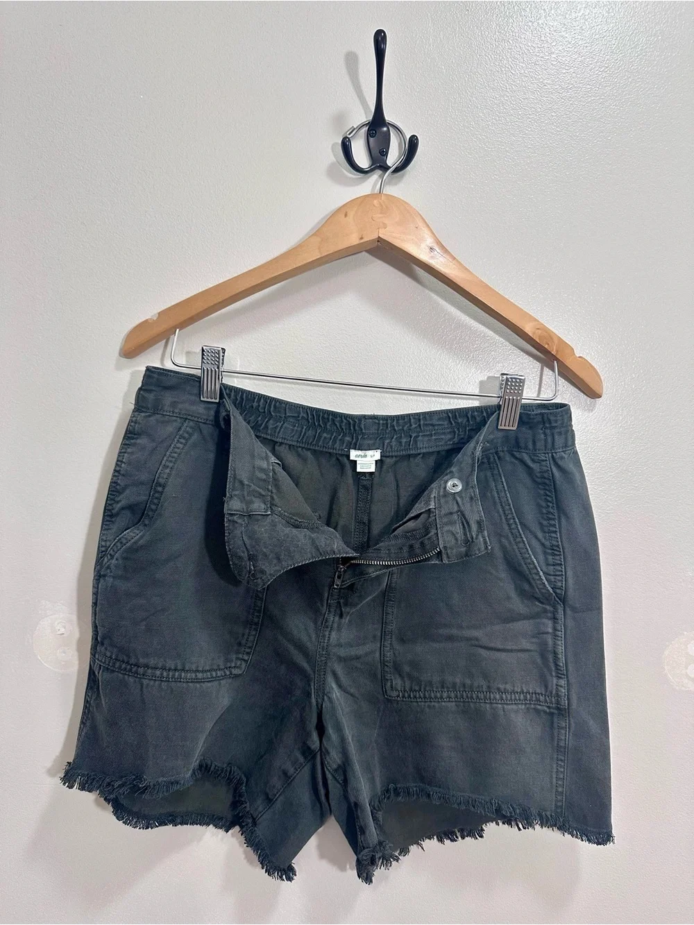 Aerie Linen Shorts Frayed Hem in Charcoal Size S